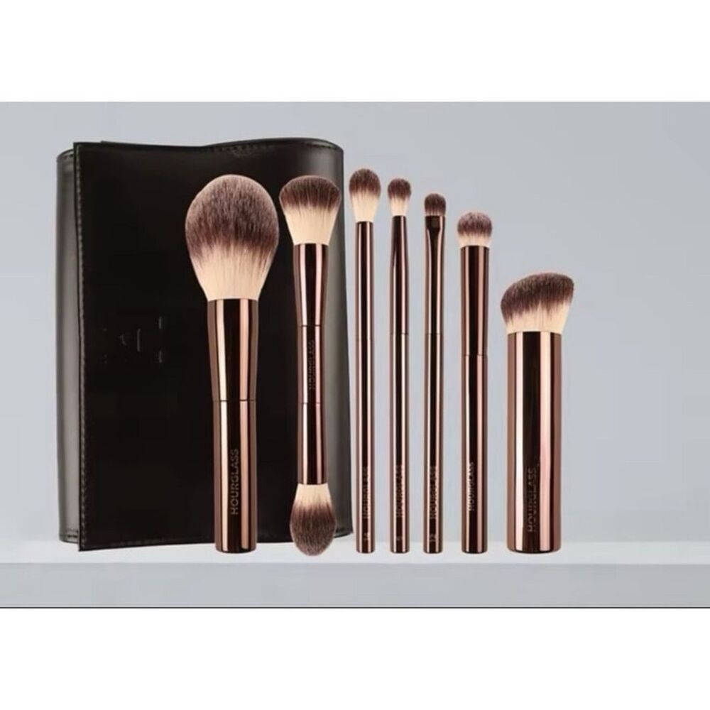 NIB Hourglass Set of 7 Travel Brush Set with Vegan Leather Case  No Box